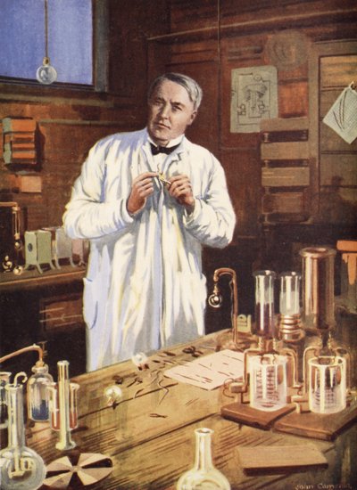 Thomas Edison in seiner Werkstatt von John Cameron